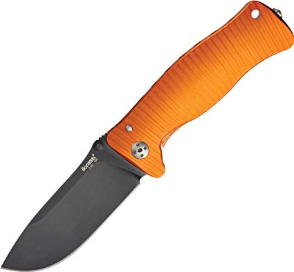 Lion Steel Knives TSR1AOB Molletta Linerlock Knife with Grooved Orange Aluminum Handles with Black Finish Pocket Clip