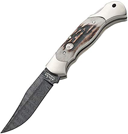 BOKER 112116DAM Scout Stag Damascus Knife with 3-1/8