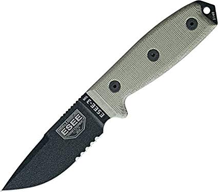 ESEE 3S-CP Glass Breaker Pommel Blades & Micarta Handles with OD Green Molle Sheath, Black