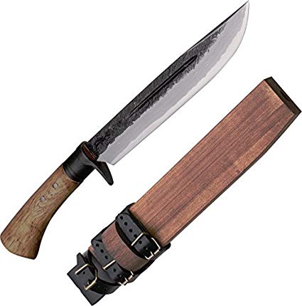 Kanetsune Knives 116 Waza Damascus Fixed Blade Knife with Oak Wood Handles