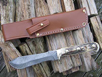 White Hunter - Damascus Blade - Stag Antler Handle - Collector's Item!