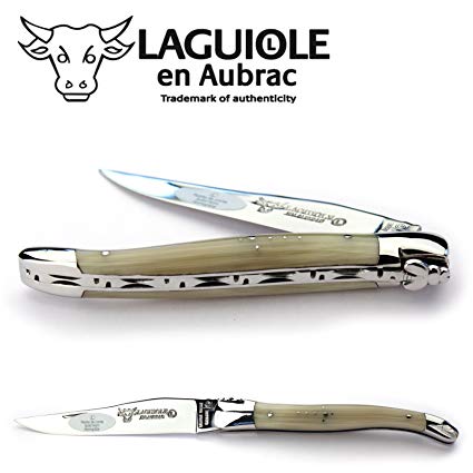 Laguiole en Aubrac handmade knife 12 cm L0212PCIF horn tip handle, blade and bolsters stainless steel