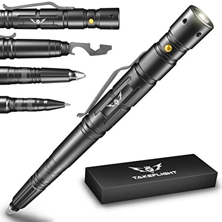 Tactical Pen for Self-Defense | LED Tactical Flashlight, Bottle Opener, Window Breaker | Multi-Tool for Everyday Carry (EDC) Survival Gear | Used by Military, Police, SWAT | Gift-Boxed w/ Extra Ink