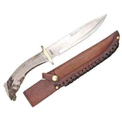 Silver Stag Knives 7030 Pacific Bowie Fixed Blade Knife with Crown Stag Handle