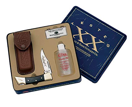 Case Cutlery 00182 Lockback Knife with Stainless Steel Blade Gift Set with Honing Oil and Pocket Stone Stainless Steel