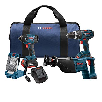 Bosch CLPK495-181 4-Tool 18-Volt Lithium Ion Cordless Combo Kit with Soft Case