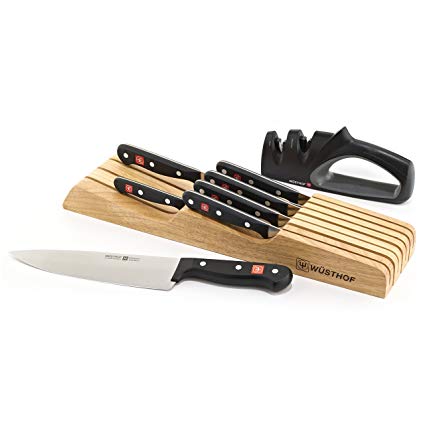 Wusthof Gourmet 8pc In-Drawer Knife Block / Tray Set with 2-Stage Sharpener