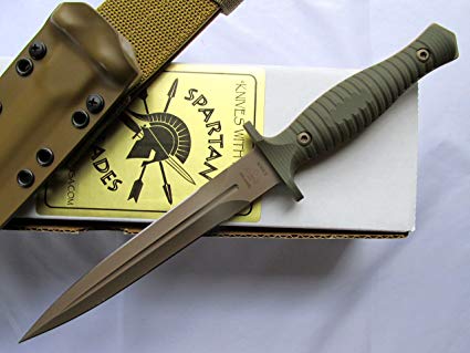 Spartan George V-14 Dagger Fixed Blade Fighting Knife Kydex Sheath Dark Earth Blade OD Handle