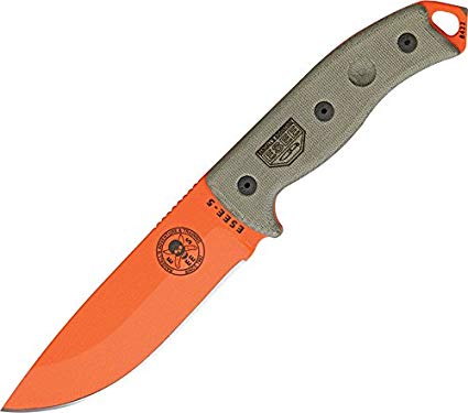 ESEE 5POG Bright Orange Fixed Blade Knife w/ OD Green Canvas Micarta Handle