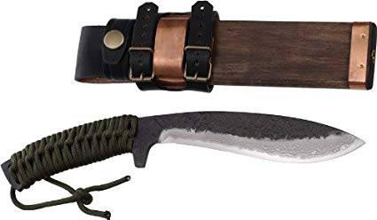 Kanetsune Knives 212 Asobi Damascus Fixed Blade Knife with Parachhute Cord Wrapped Handle