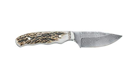 Silver Stag Damascus Steel Fixed Blade Knife The Guide Antler Slab Handle