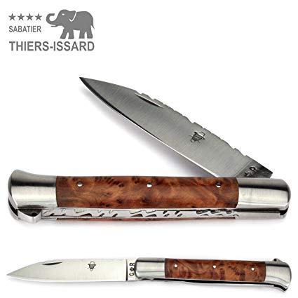 Thiers-Issard handmade regional french knife 12 cm - model ISSOIRE DROIT - thuya wood handle - piercer - blade stainless steel 12C27