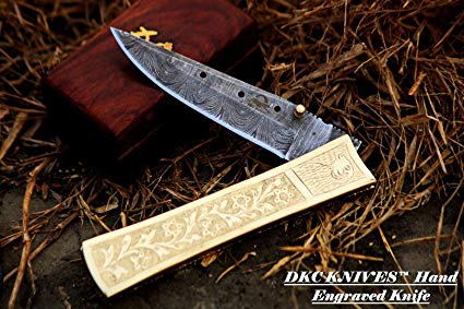 DKC-45 GOLDEN RAM (large) Damascus Folding Pocket Knife 6